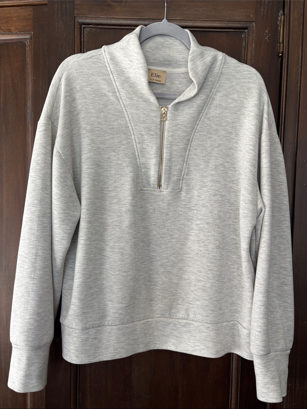 Elie Tahari Light Gray Half-Zip Pullover Sweatshirt Large
